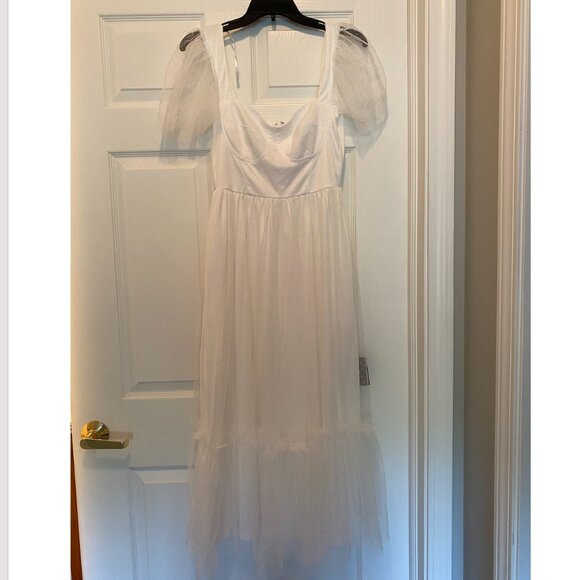 Lulu's Dreamy Celebration White Tulle Bustier Swiss Dot Midi Dress - Picture 5 of 6